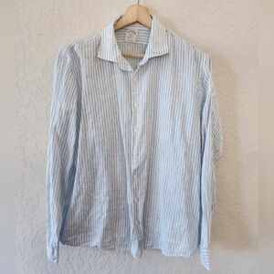 Brooks Brothers Milano Fit All Linen Blue and White Long Sleeve Button Down  XL